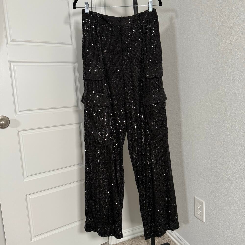 Noli black sequins cargo style wide leg pants womens size 4